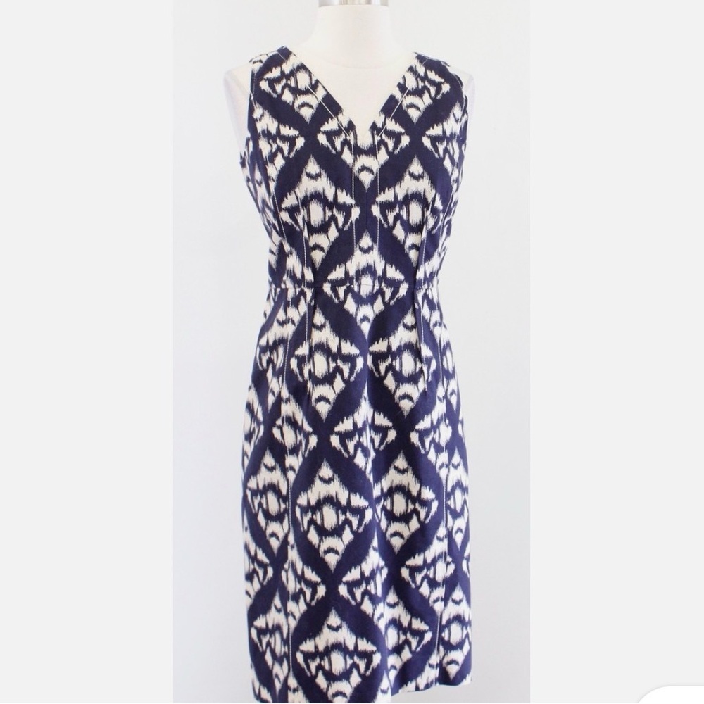 Talbots Blue and White Geometric Midi Dress